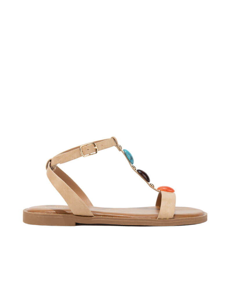 Sandales plates à perles colorées